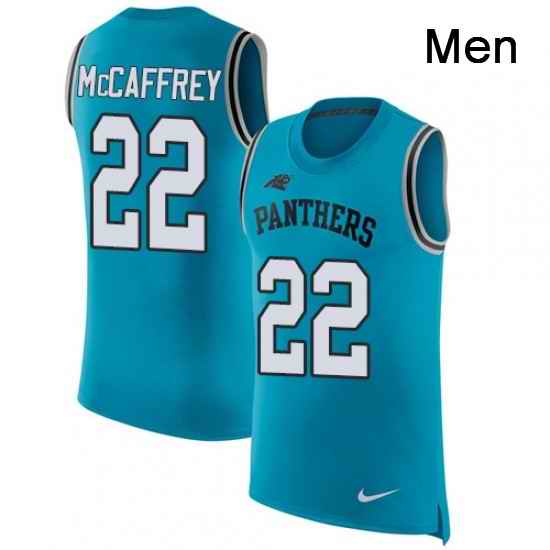 Mens Nike Carolina Panthers 22 Christian McCaffrey Limited Blue Rush Player Name Number Tank Top NFL Jersey